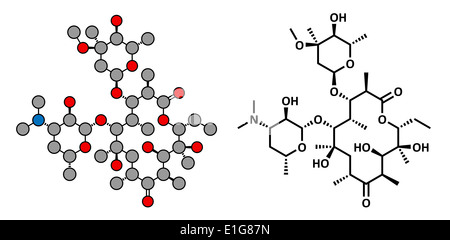 Erythromycin antibiotic drug (macrolide class), chemical structure Conventional skeletal formula and stylized representation. Stock Photo