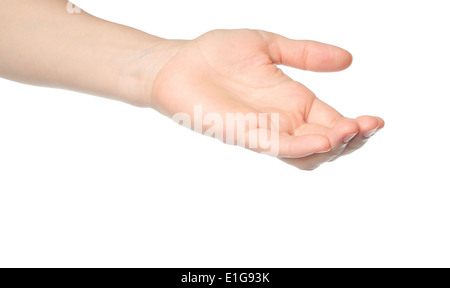 Isolated Empty open woman female hand in a position on a white ...