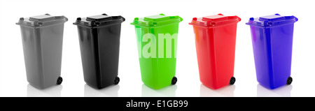 separated waste bin containers isolated on white Stock Photo
