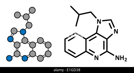 Imiquimod topical skin cancer drug, chemical structure. Conventional skeletal formula and stylized representation. Stock Photo