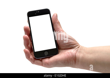 Iphone in a womans hand Stock Photo