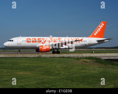 The easyJet Airbus A320-214, with registration G-EZTH and construction number 3953, is seen departing from Schiphol Airport, showcasing its role in commercial aviation for easyJet. Stock Photo