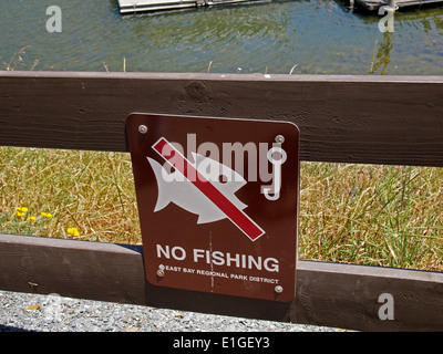 No Fishing sign symbol Lake Chabot Regional Park California Stock Photo