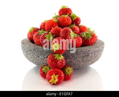 plate with red strawberries isolated on white Stock Photo