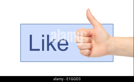 Like button with woman hand on white background Stock Photo