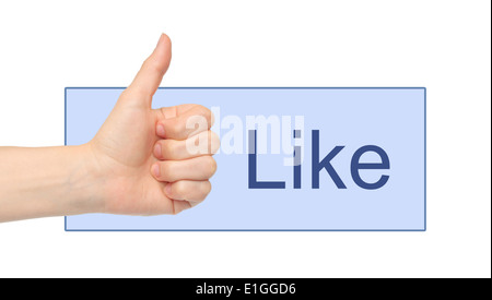 Like button with woman hand on white background Stock Photo