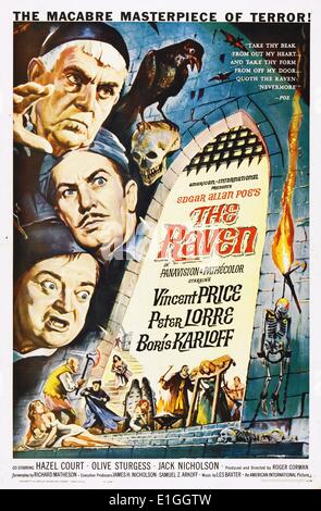 The Raven a 1963 horror-comedy starring Vincent Price, Peter Lorre and Boris Karloff. Stock Photo