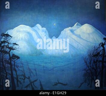 絵画 Winter Mountains Harald Sohlberg, Winter Night in the Mountains