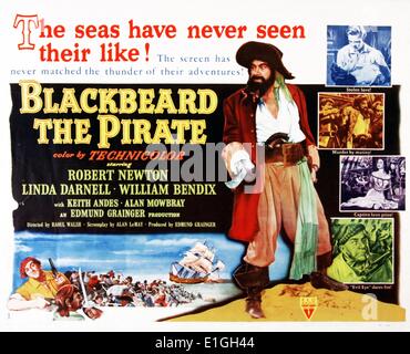 Blackbeard the Pirate, a 1952 film starring Robert Newton, Linda Darnell and William Bendix. Stock Photo