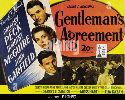 Gentleman's Agreement, a 1947 drama film starring Gregory Peck, Dorothy McGuire and John Garfield. Stock Photo