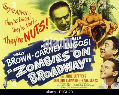 Lobby Card for the film 'Zombies on Broadway' Zombies on Broadway, an American Comedy-horror film released in 1945. Stock Photo