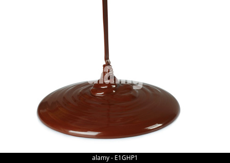 Chocolate flow on white background Stock Photo