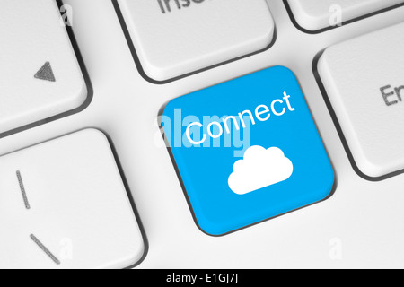 Connect to cloud concept on blue button of the keyboard Stock Photo