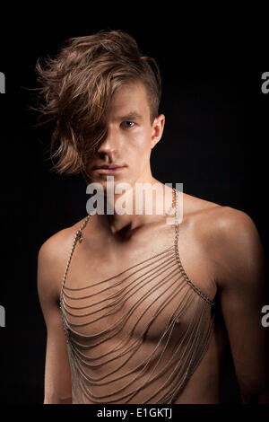Portrait of Young Romantic Man Metrosexual with Shaddy Hair Stock Photo