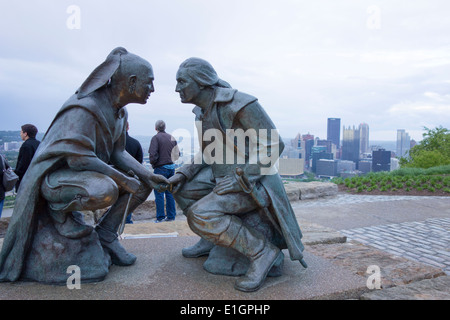 George Washington and Guyasuta statue in Pittsburgh PA Stock Photo