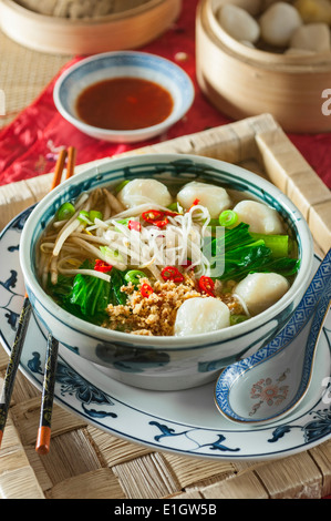 Chinese fish ball noodle soup Stock Photo