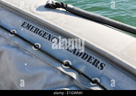 Emergency bladders store on a RIB Stock Photo