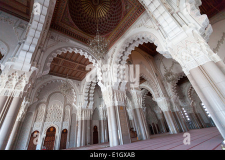 Interior view of the stunning Grand Mosque of Hassan II in Casablanca, Morocco.