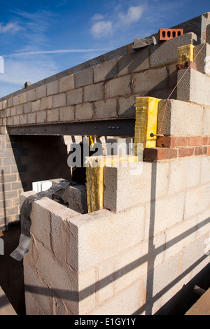 self building house, 100mm insulation bats in masonry cavity wall insulating to current building regulations Stock Photo