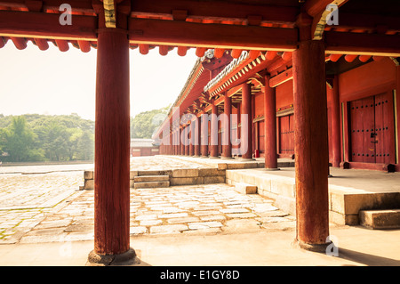 Jongmyo is a Confucian shrine in Seoul, South Korea. The shrine is a famous landmark and a UNESCO World Heritage Site. Stock Photo