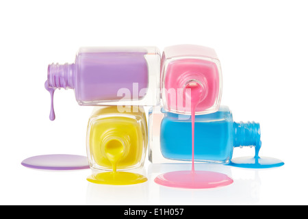 Nail polish stack spilled Stock Photo