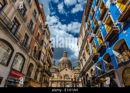 Alfonso I street with Basilica de Nuestra Senora del Pilar church behind, Zaragoza, Aragon, Spain Stock Photo