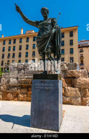 Bronze sculpture of Gaius Julius Caesar Augustus roman emperor, Zaragoza, Aragon, Spain Stock Photo