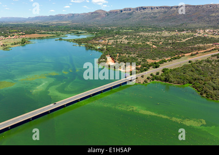 Aerial view of Hartebeesport dam and crossing, South Africa Stock Photo