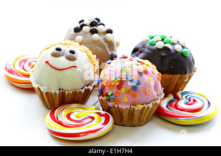 holiday desserts, different decorated cupcakes on white background Stock Photo