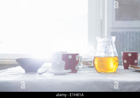 Table set for breakfast Stock Photo