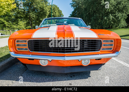 Front grille of Vintage orange Camaro Stock Photo