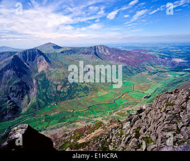 from Pen Yr Ole Wen looking up Nant Ffrancon Valley Snowdonia Wales UK Stock Photo