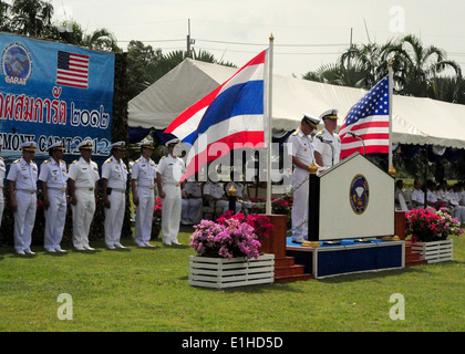 Royal Thai Navy Vice Adm. Ardwong Chumnum, the deputy commander in chief of the Royal Thai Navy fleet, along with U.S. Navy Rea Stock Photo