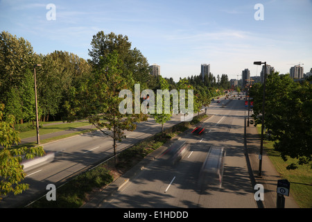 Overpass with vehicle motion blur, top shot on bridge Stock Photo