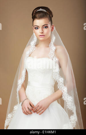 Wedding. Portrait of Lady with White Veil Stock Photo