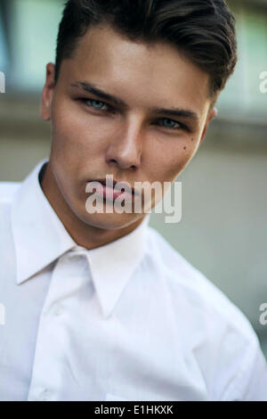 Confidence & Certitude. Respectable Strict Young Man - White Collar Stock Photo