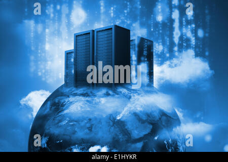 Data servers on top of the world in blue Stock Photo