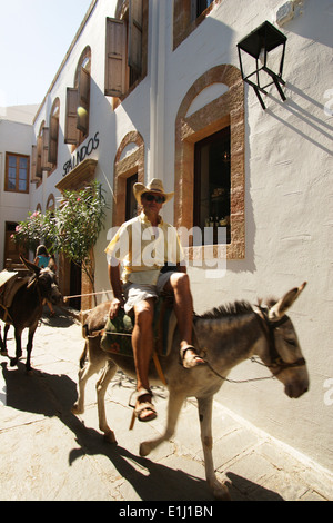 Donkey riding Rhodes Island, Lindos Greece Stock Photo