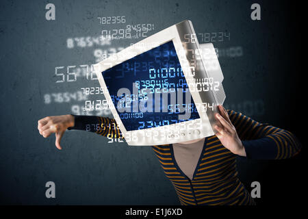 Human cyber monitor pc calculating computer data concept Stock Photo ...