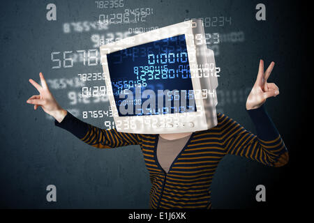 Human cyber monitor pc calculating computer data concept Stock Photo ...