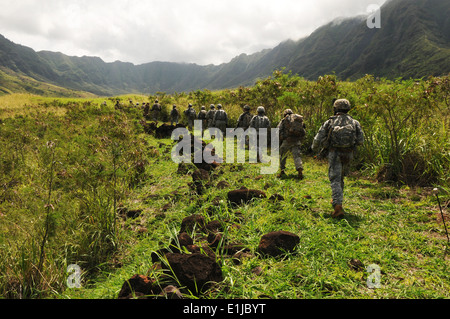 U.S. Soldiers assigned to the Bravo Company, 3rd Squadron 4th Calvary Regiment, 3rd Brigade Combat Team, 25th Infantry Division Stock Photo