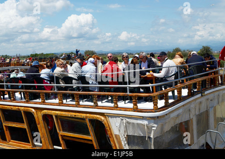 Boat trip with lunch aboard, way to spend time in Antalya. Boats are decorated as Pirate Ships. Stock Photo