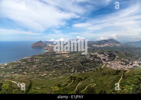 View towards Monte Cofano from Erice, Sicily Stock Photo