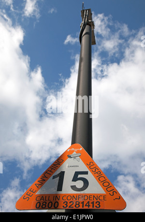 CCTV camera mast and sign, Stratford, East London Stock Photo