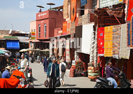 People and shops, Spice Market square, Marrakech, Morocco Stock Photo