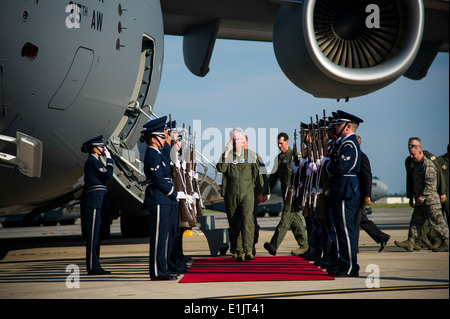 U.S. Airmen with the Joint Base Charleston Honor Guard render honors to Gen. Paul Selva, the commander of Air Mobility Command, Stock Photo