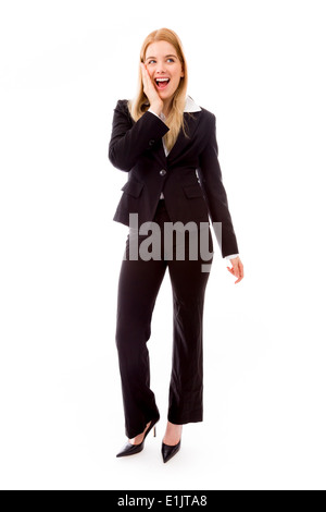 Excited businesswoman isolated on white background Stock Photo