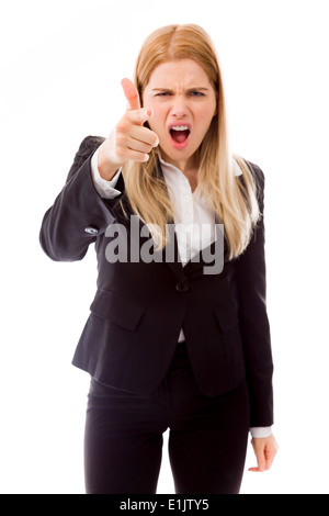 Upset businesswoman scolding somebody Stock Photo