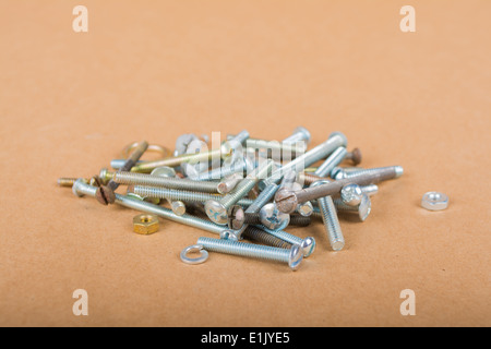 Small pile of screws and assorted hardware Stock Photo