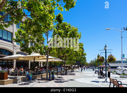 Restaurants along the waterfront in Jack London Square district, Oakland, California, USA Stock Photo